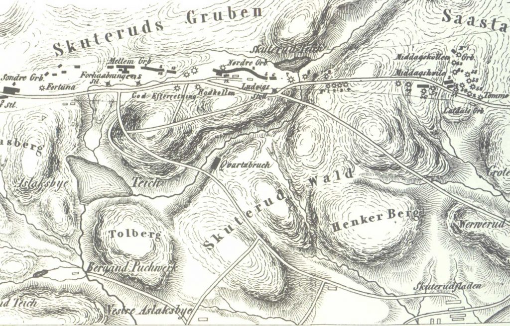 Utsnitt gammelt kart over Koboltgruvene