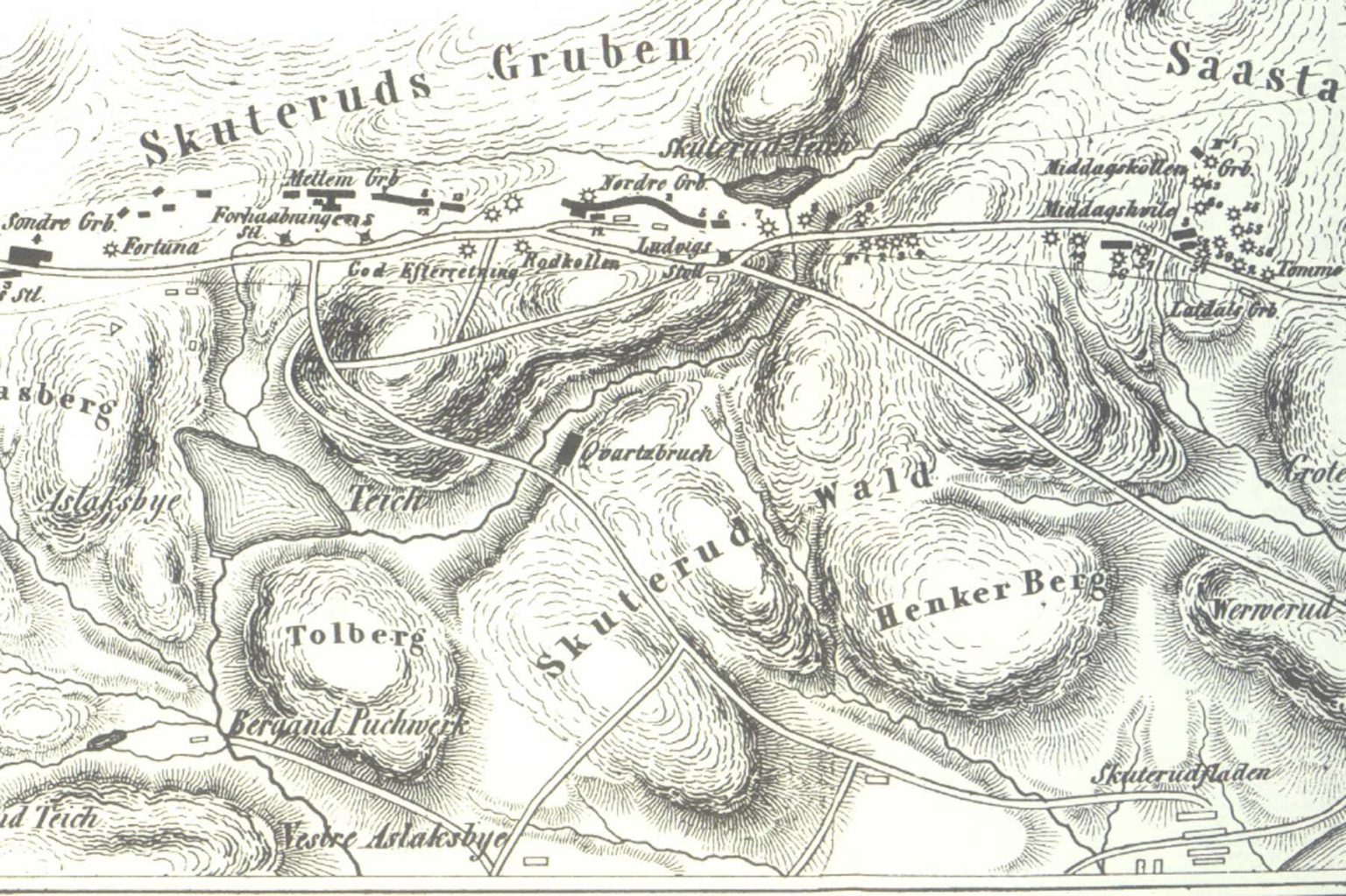 Utsnitt gammelt kart over Koboltgruvene